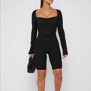 Manière De Voir | Ruched Détail Bodycon Playsuit | size 0 | Black